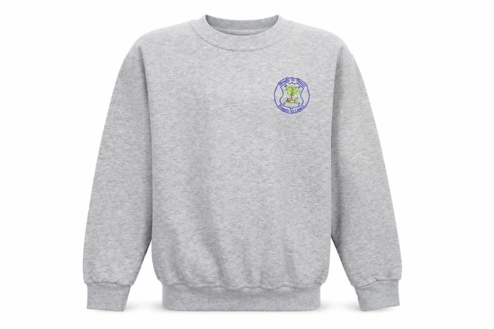 Front view of Uneek boys’ grey pullover sweatshirt, size 9-10, years