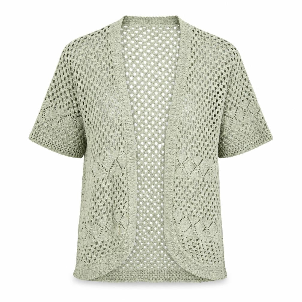 Front view of Raz women’s green knit cardigan jumper, size S