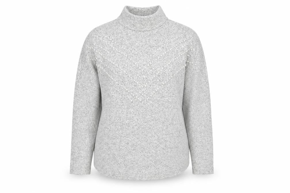 Front view of Select women’s grey knit jumper, size S, - beaded