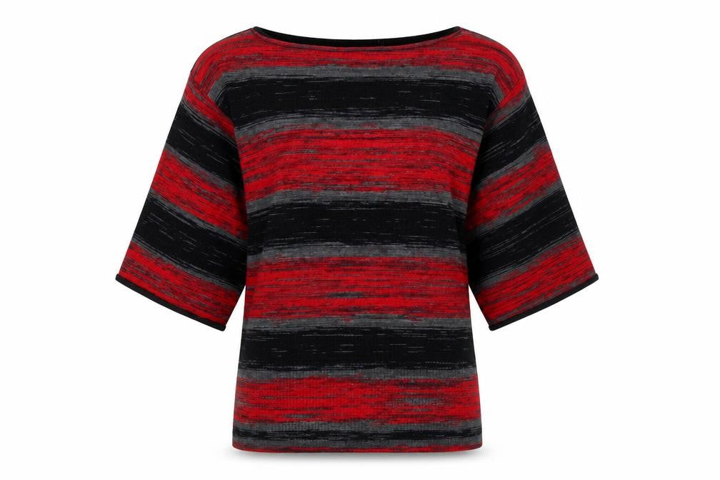 Front view of Style&co. women’s red striped knit jumper, size L
