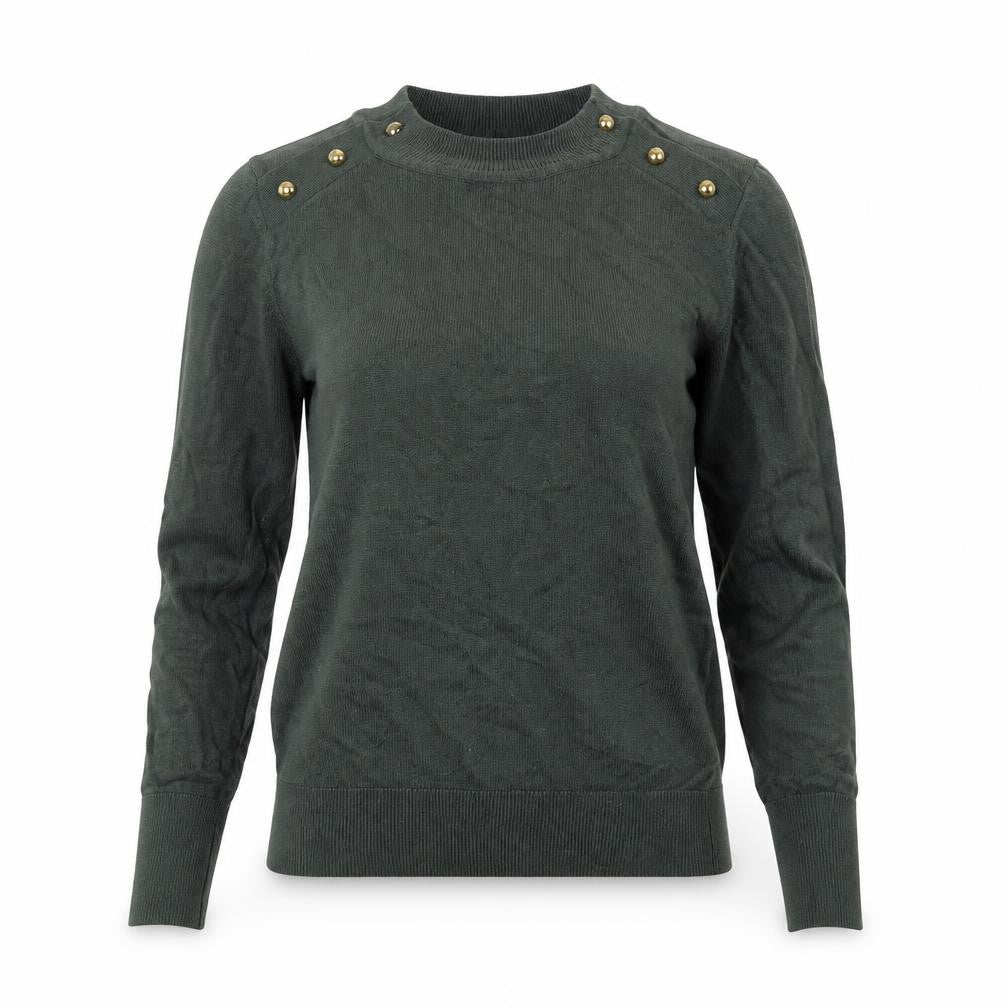 Front view of H&M women’s green knit jumper, size XS