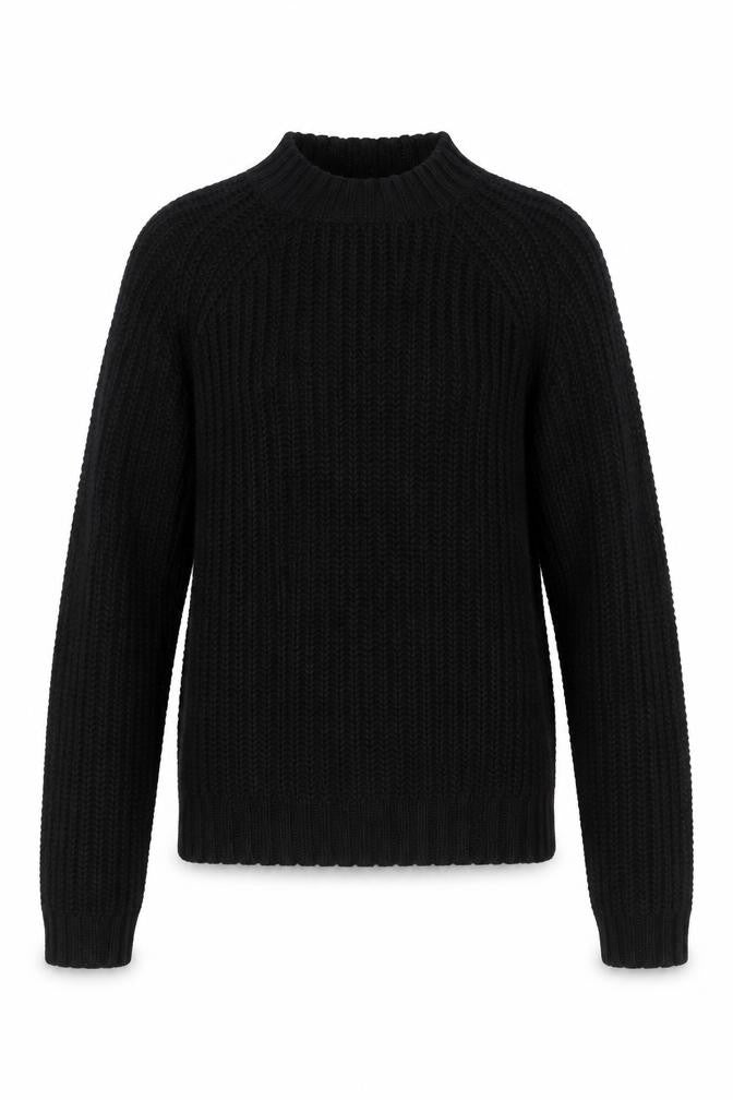 Front view of Miss Evie girls’ black knit jumper, size 9-10, years - cold shoulder