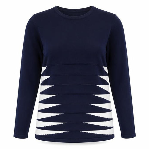 B&W Womens Blue Geometric Knit Pullover Jumper Size L