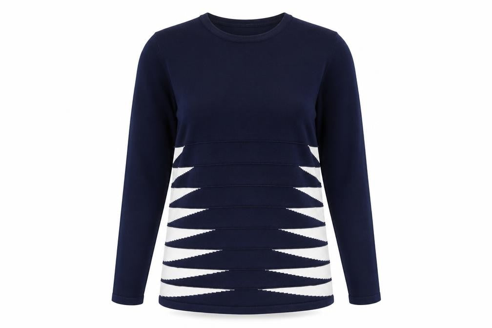 B&W Womens Blue Geometric Knit Pullover Jumper Size L