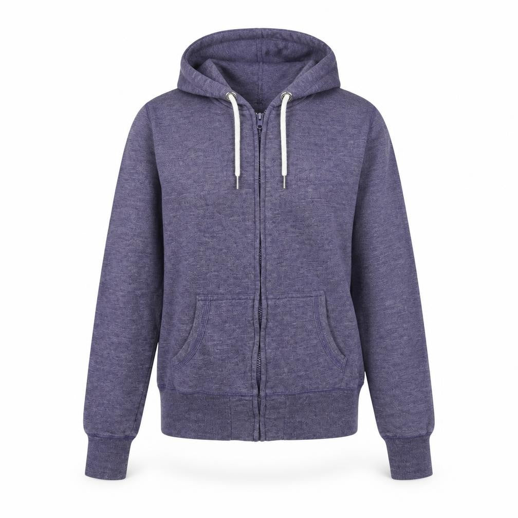 Front view of New Look women’s blue full zip jumper, size UK 8