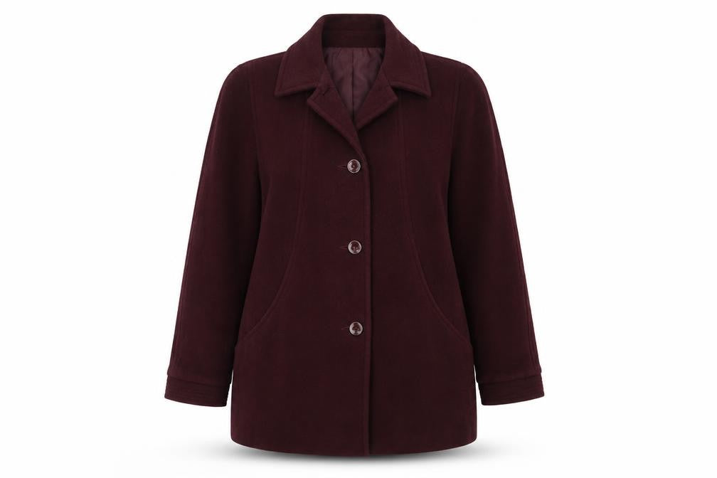 Front view of Essentials women’s purple jacket coat, size UK 16