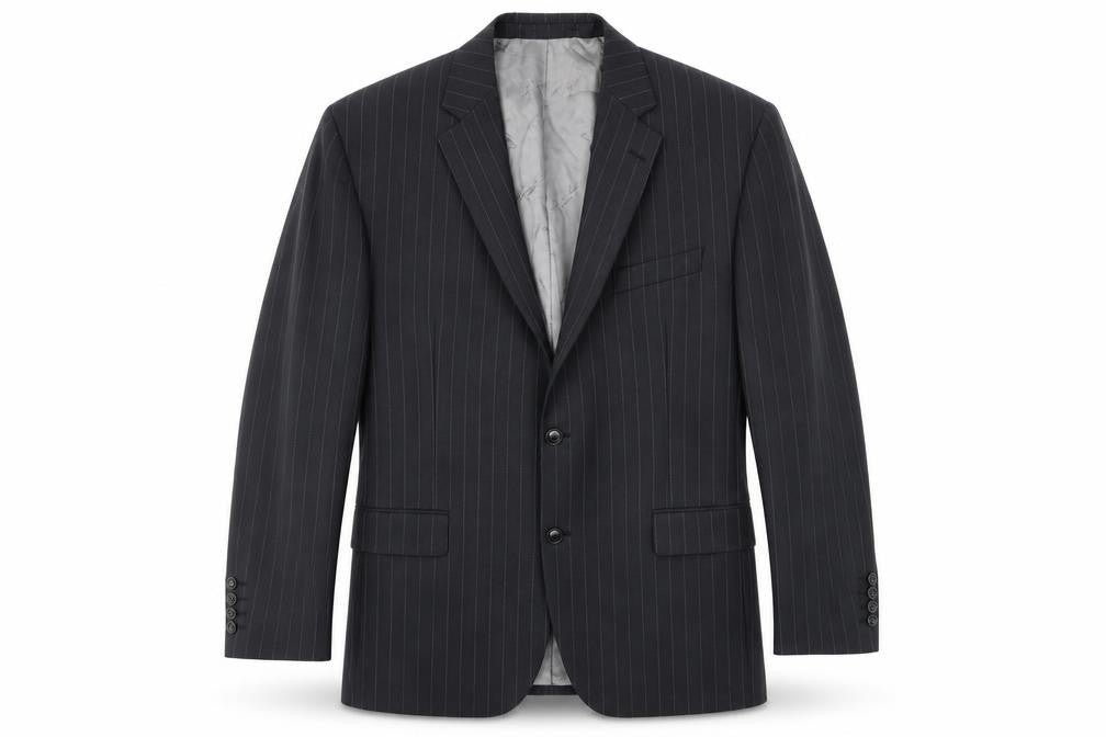 Front view of OUSTIN REED men’s black striped jacket blazer, size 40