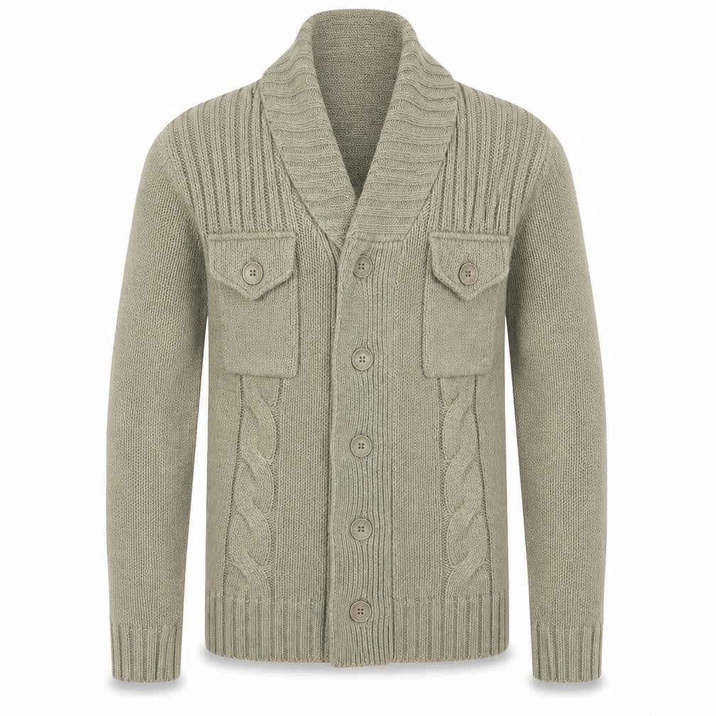 Front view of SAND STONE women’s green cardigan jumper, size M