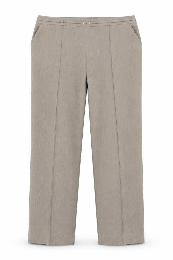 Front view of Marks & Spencer women’s grey trousers, size UK 10, 25-inch leg