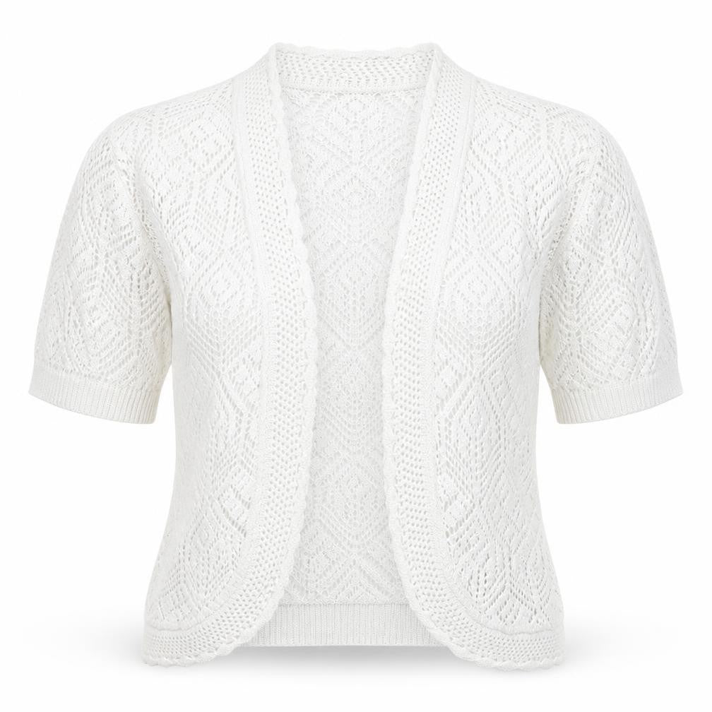 Front view of CHIC women’s white cardigan jumper, size S