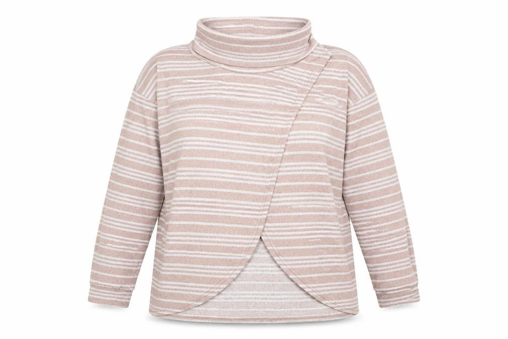 Front view of Tu women’s pink striped jumper, size UK 12