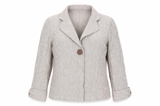 Front view of Per Una women’s red striped jacket blazer, size UK 14