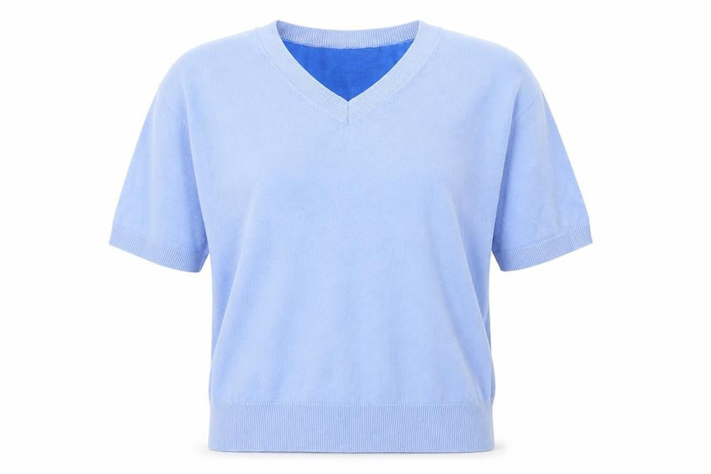 Front view of Marks & Spencer women’s blue jumper, size UK 8
