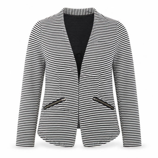 Front view of Papaya women’s black striped jacket blazer, size UK 8