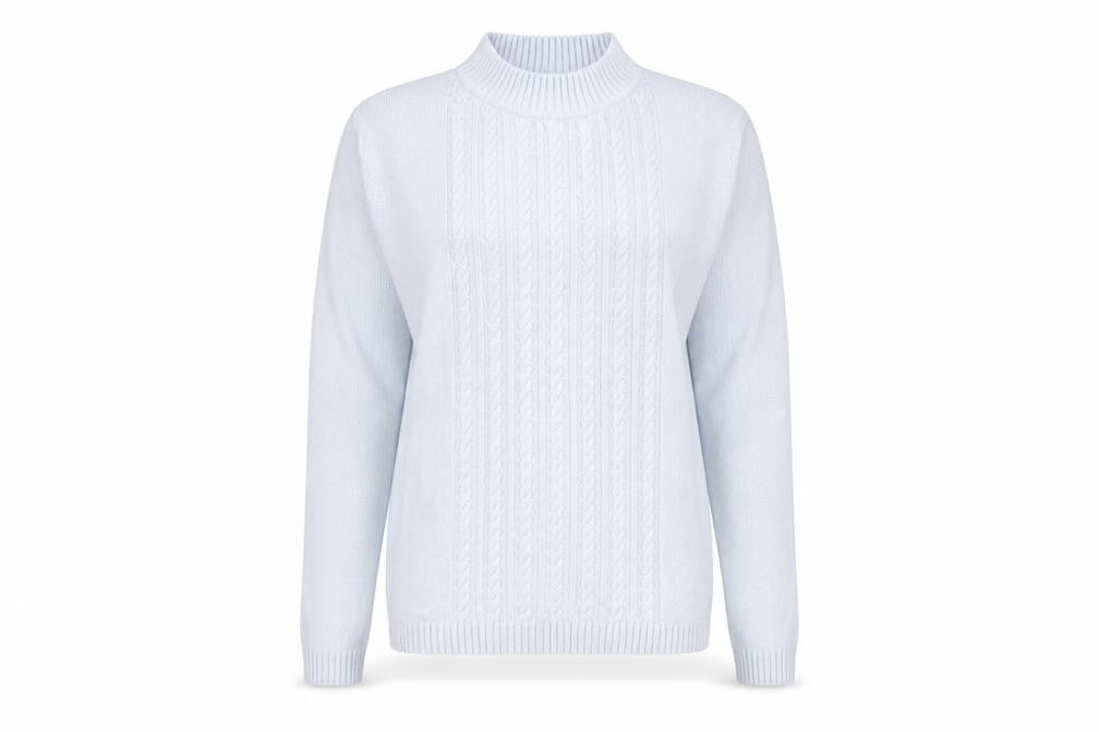 Front view of EWM women’s blue jumper, size S