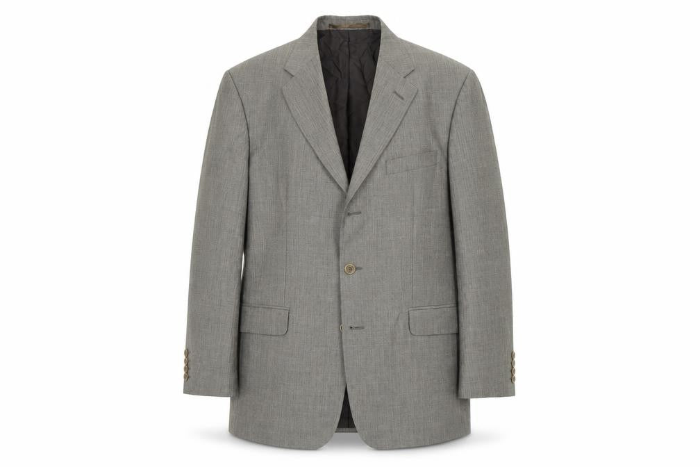 Front view of West Brook men’s grey jacket suit jacket, size L