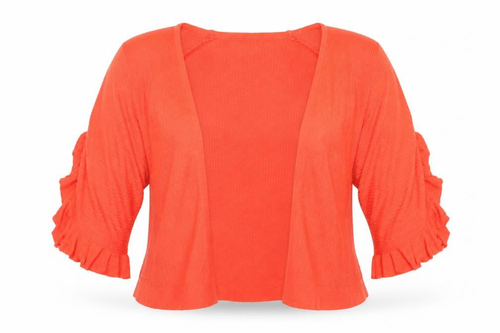 Front view of Matalan women’s orange cardigan jumper, size S