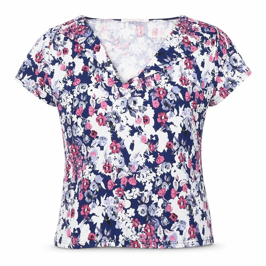 Front view of Roseanna women’s blue floral basic t-shirt, size M