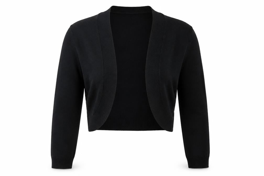 Front view of Mk one women’s black cardigan jumper, size M