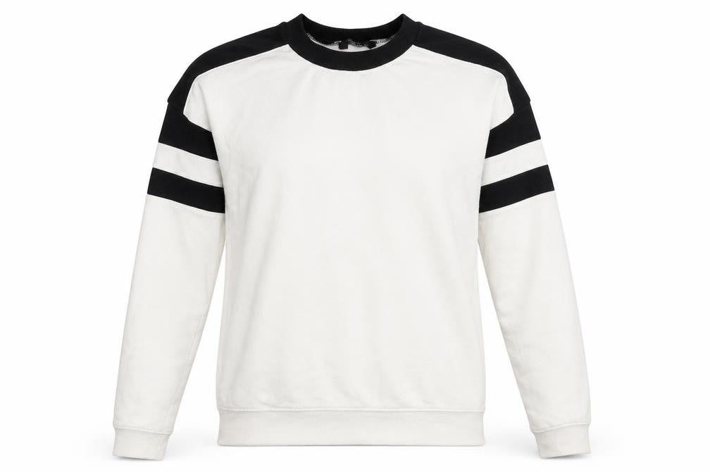 Front view of New Look women’s white pullover sweatshirt, size UK 6