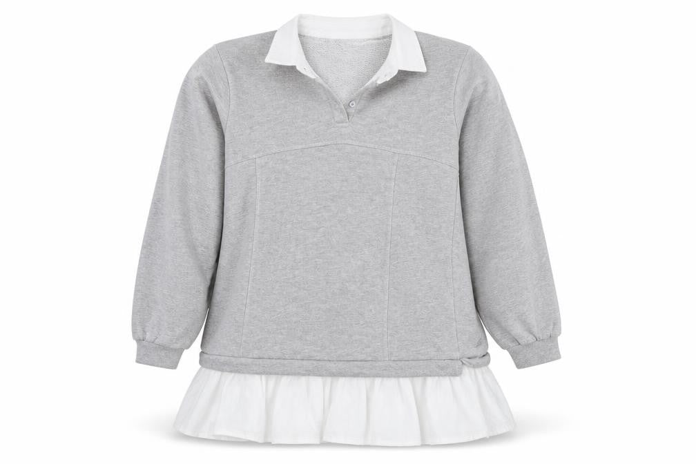 Front view of New Look women’s grey pullover sweatshirt, size M