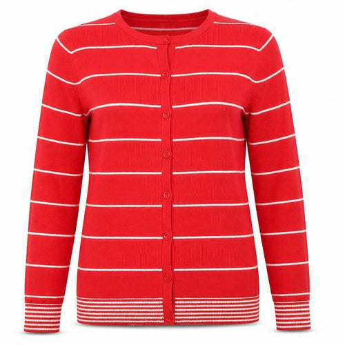 Bonmarché Womens Red Striped  Cardigan Jumper Size XS