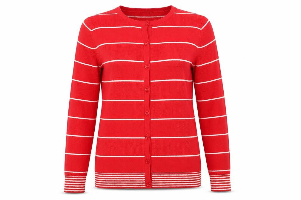 Bonmarché Womens Red Striped  Cardigan Jumper Size XS