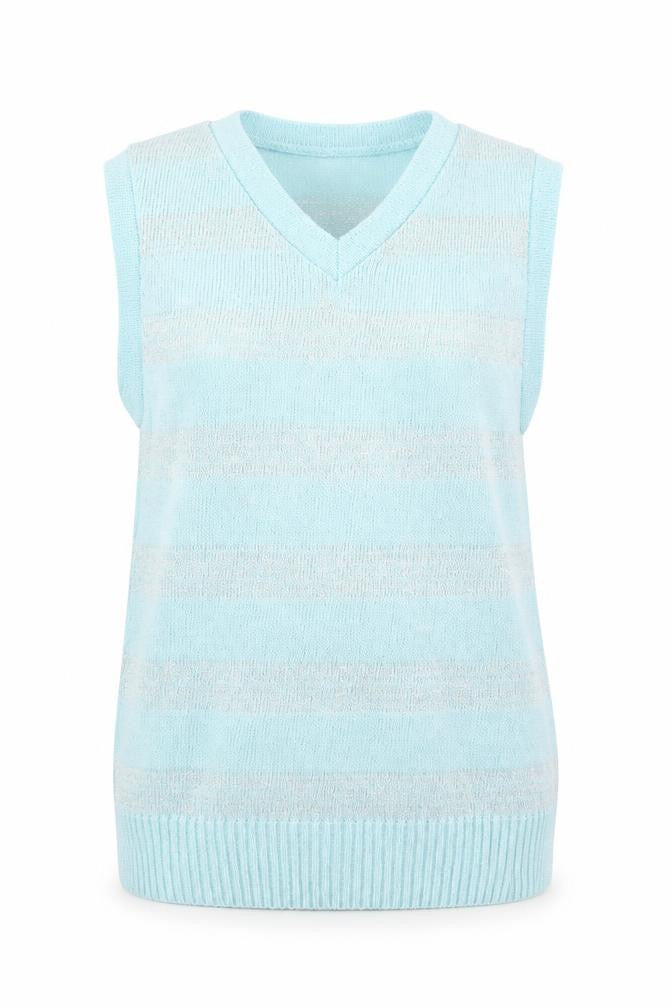 Black Pepper Womens Blue Striped  Vest Jumper Size XL