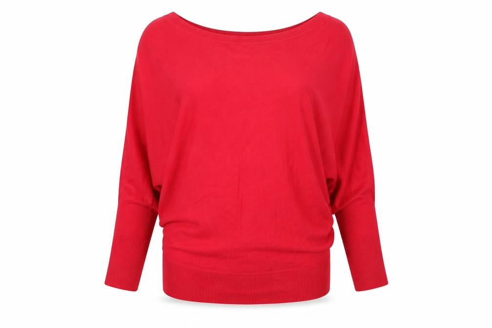 Front view of Marks & Spencer women’s red jumper, size UK 10