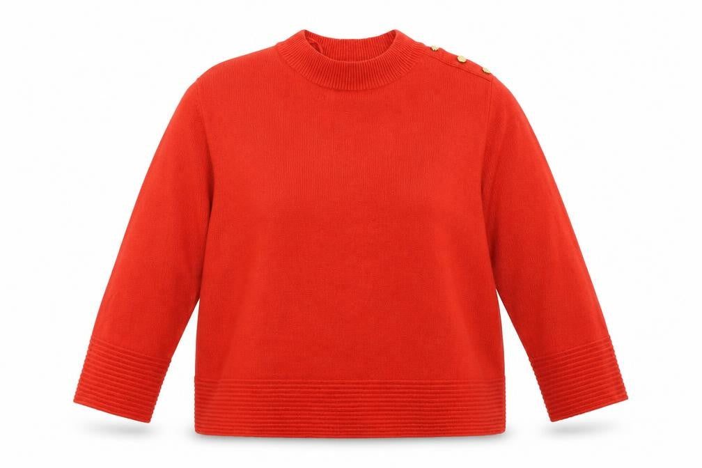 Front view of Marks & Spencer women’s red knit jumper, size UK 14