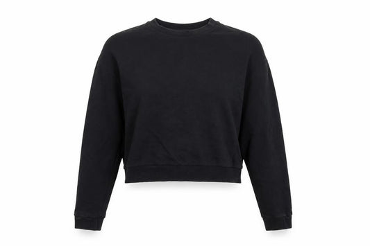 Front view of ASOS women’s black pullover sweatshirt, size UK 12