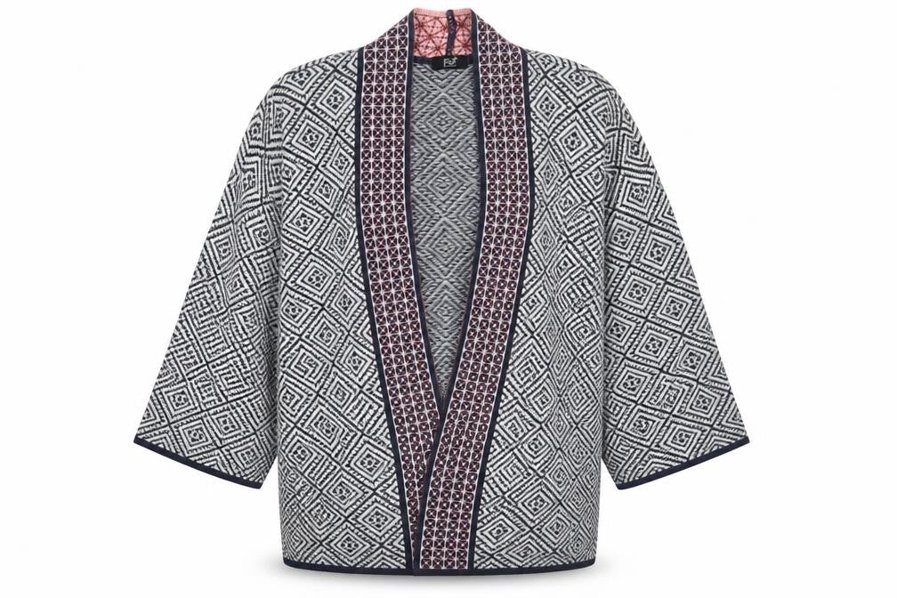 Front view of F&F women’s white geometric jumper, size UK 12