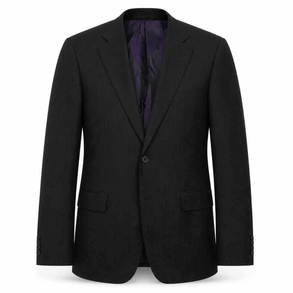 Front view of Greenwoods men’s black striped jacket suit jacket, size 38