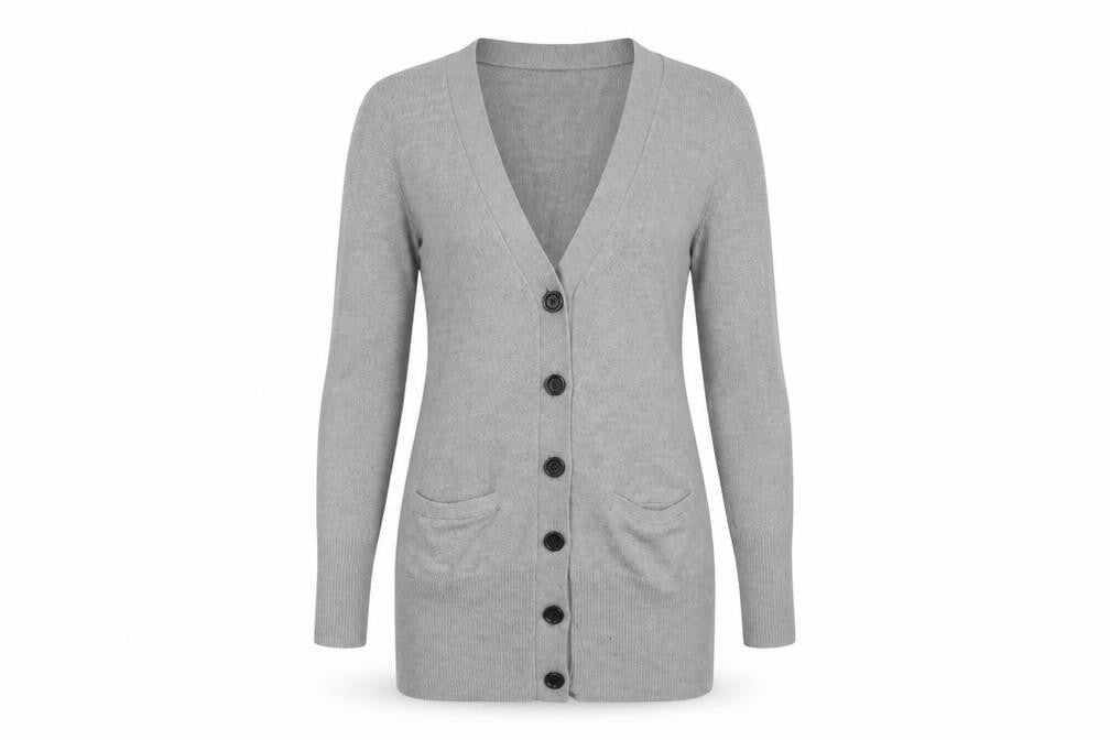 Front view of Gap women’s grey cardigan jumper, size XS