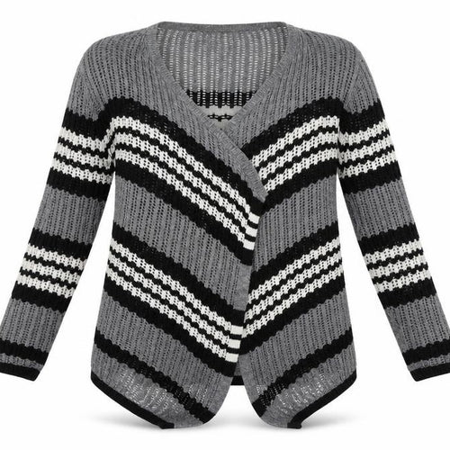 Papaya Womens Grey Striped  Cardigan Jumper Size S