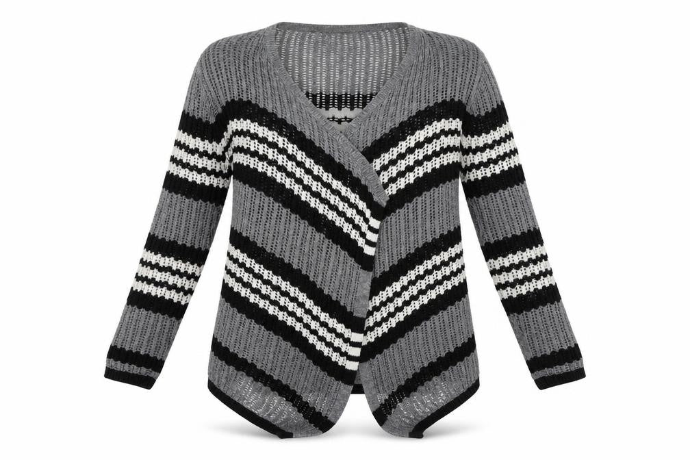 Papaya Womens Grey Striped  Cardigan Jumper Size S