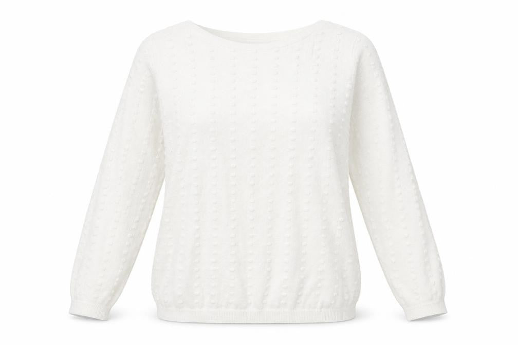Front view of Tu women’s white polka dot jumper, size UK 14
