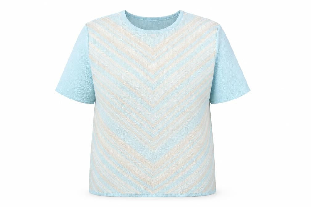 Front view of Berkertex women’s blue striped jumper, size UK 14