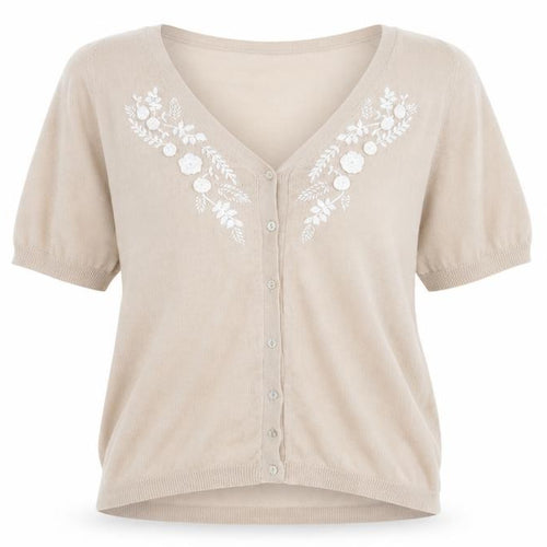 David Emanuel Womens Beige Floral  Cardigan Jumper Size 10
