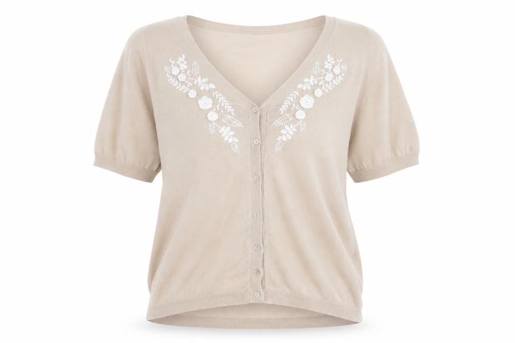 David Emanuel Womens Beige Floral  Cardigan Jumper Size 10