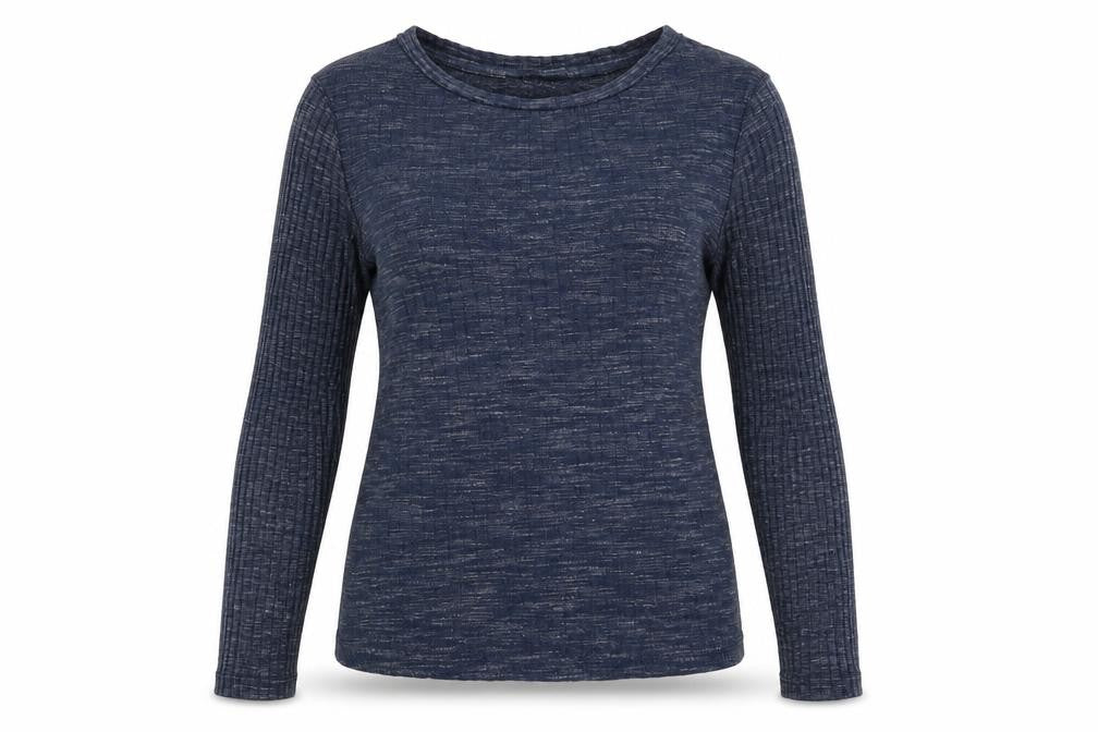 Front view of New Look women’s blue jersey blouse, size UK 8