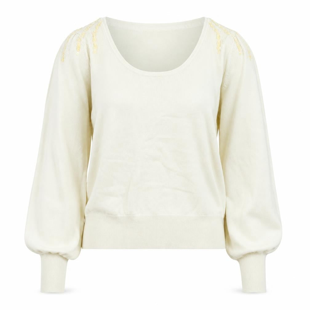 Front view of Atmosphere women’s beige jumper, size M