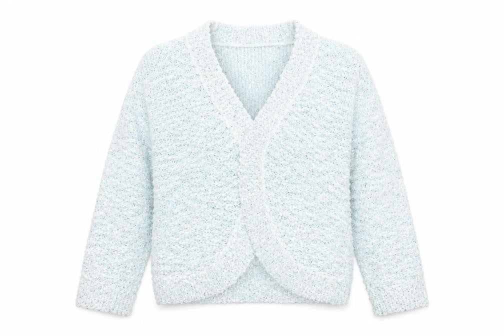 Front view of David Emanuel women’s blue cardigan jumper, size M
