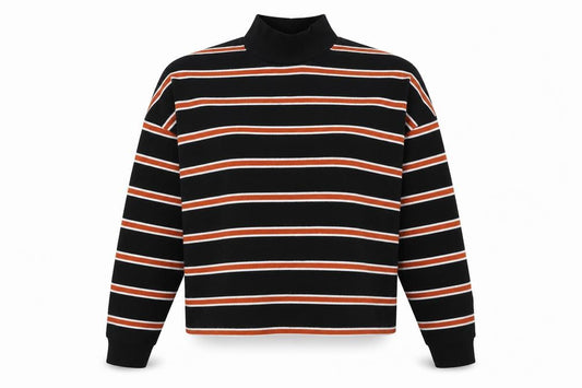 Front view of Primark women’s multicoloured striped pullover sweatshirt, size S