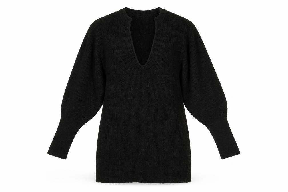 Front view of Soaked women’s black knit jumper, size S, - balloon sleeve