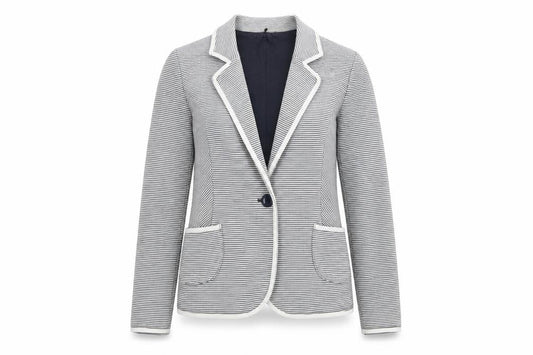 Front view of Next women’s white striped jacket blazer, size S