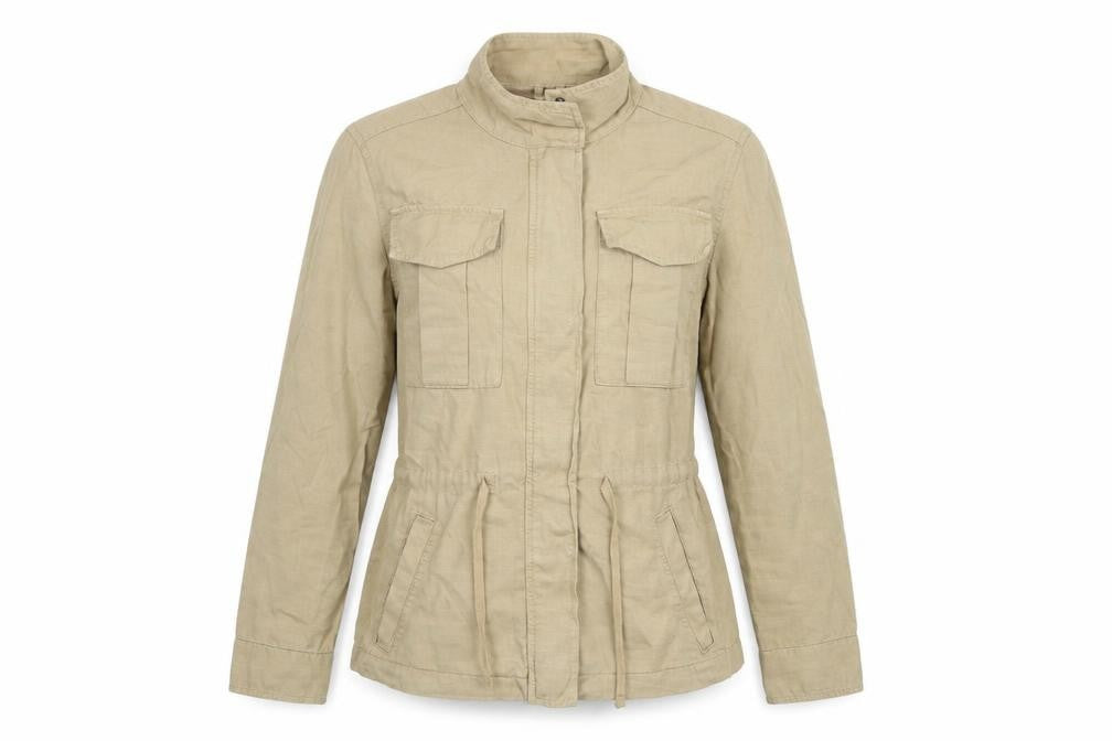 Front view of Marks & Spencer women’s beige jacket, size UK 8