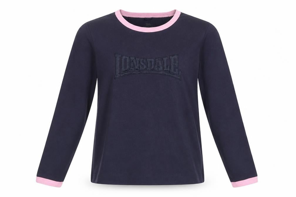 Front view of Lonsdale women’s blue jumper, size UK 16