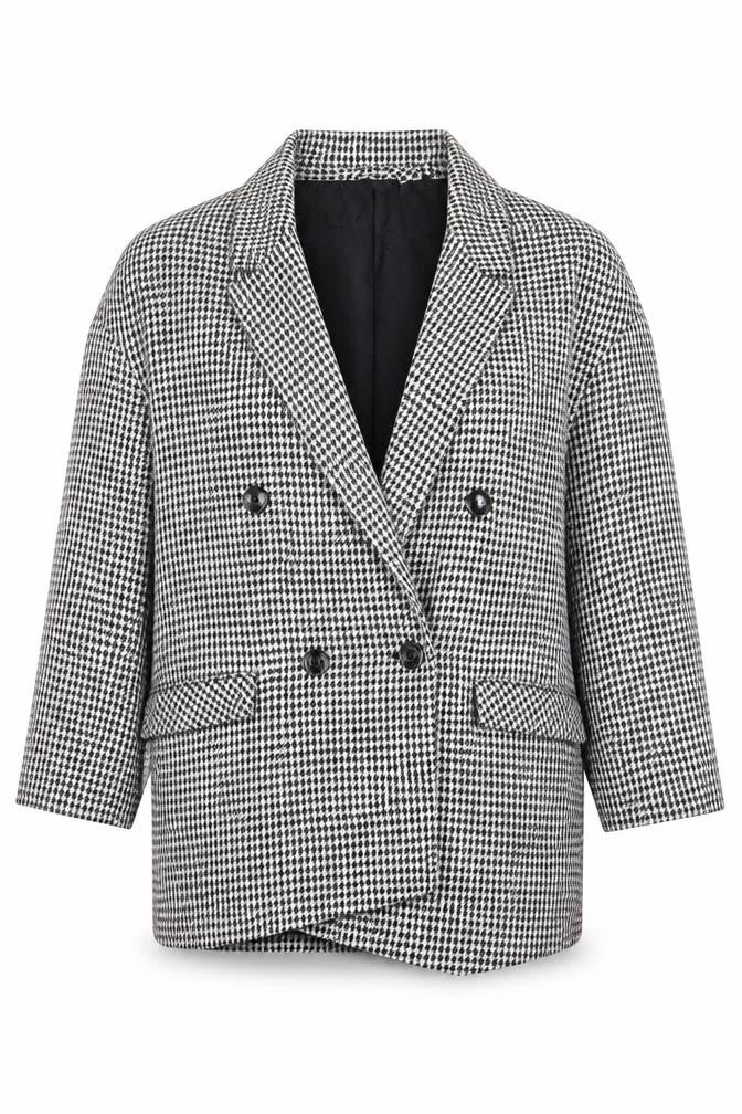 C&A Womens Black Houndstooth  Jacket Coat Size 14