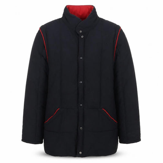 Front view of Preworn men’s black jacket coat, size S